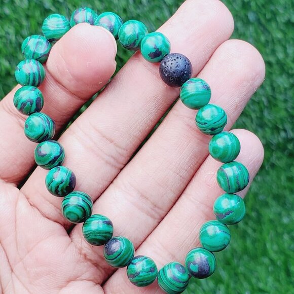 "Malachite and Lava Relationship Beaded Bracelet for Men/Women, BS41066 - Picture 1 of 15